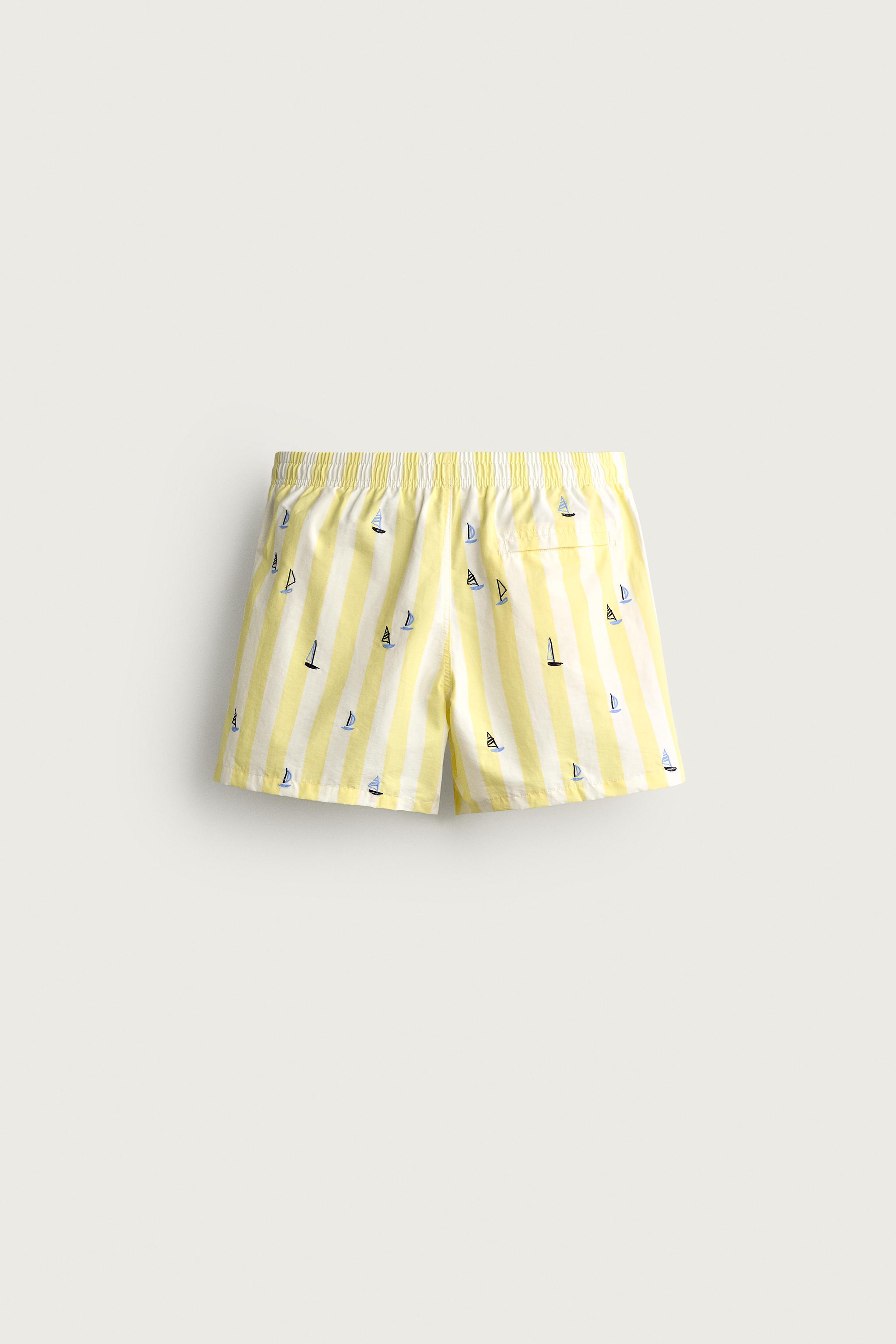 STRIPED MID-LENGTH SWIMSUIT WITH EMBROIDERED BOATS